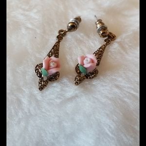 Ceramic Rose Drop Pierced Earrings